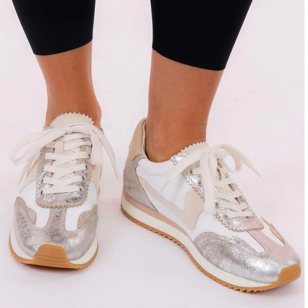 Dolce Vita White and Gold Women's Sneakers, athletic, gym, active chic causal‎